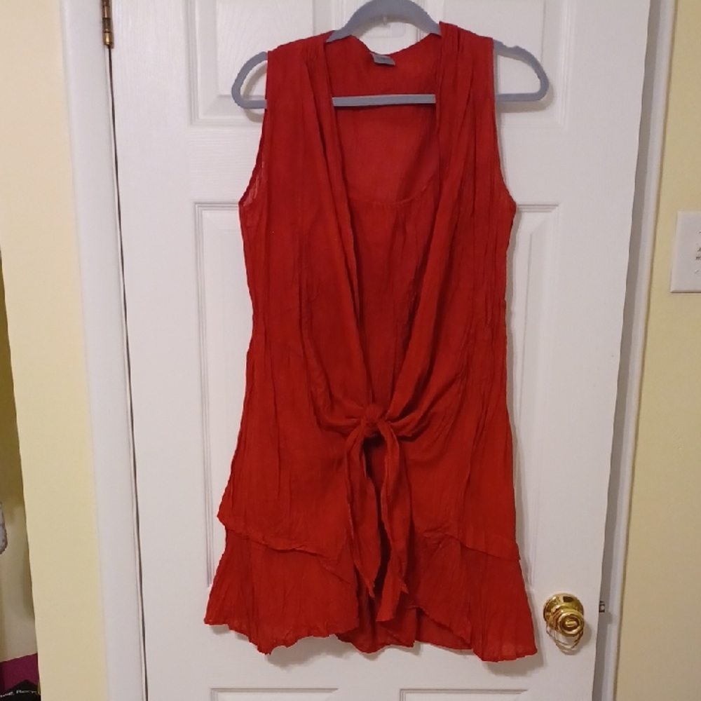 Mykonos By Zorbas Sz M/L, Gauzy, deep Red Sleeveless Tie-Front Drape Dress